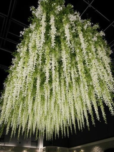 Large scale hanging floral installation in a historic London venue